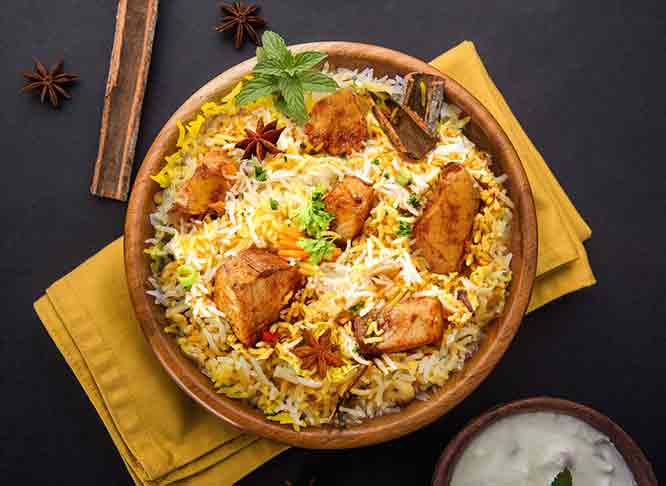 A Traditional Dum Preparation. Extra-Long Grain Basmati Rice & Aromatic Whole Spices. Indulge in the Feast.